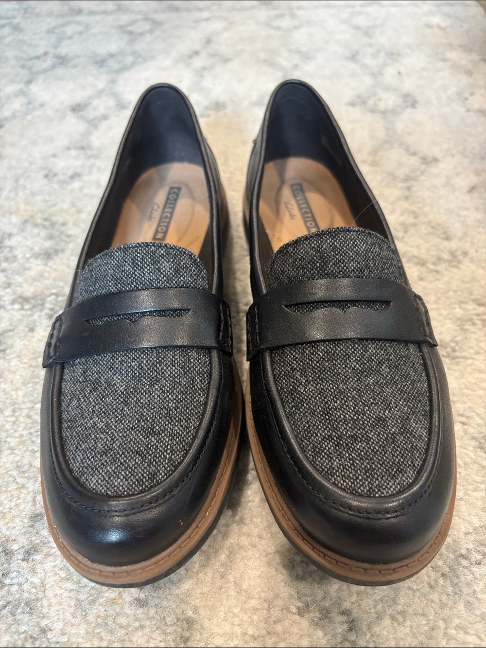 Clarks Black Tweed Loafers